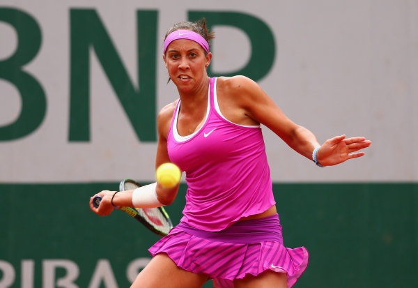PARIS, FRANCE - MAY 26:  Madison Keys of the United States returns a shot during her women's singles match against Varvara Lepchenko of the United States on day three of the 2015 French Open at Roland Garros on May 26, 2015 in Paris, France.  (Photo by Clive Brunskill/Getty Images)